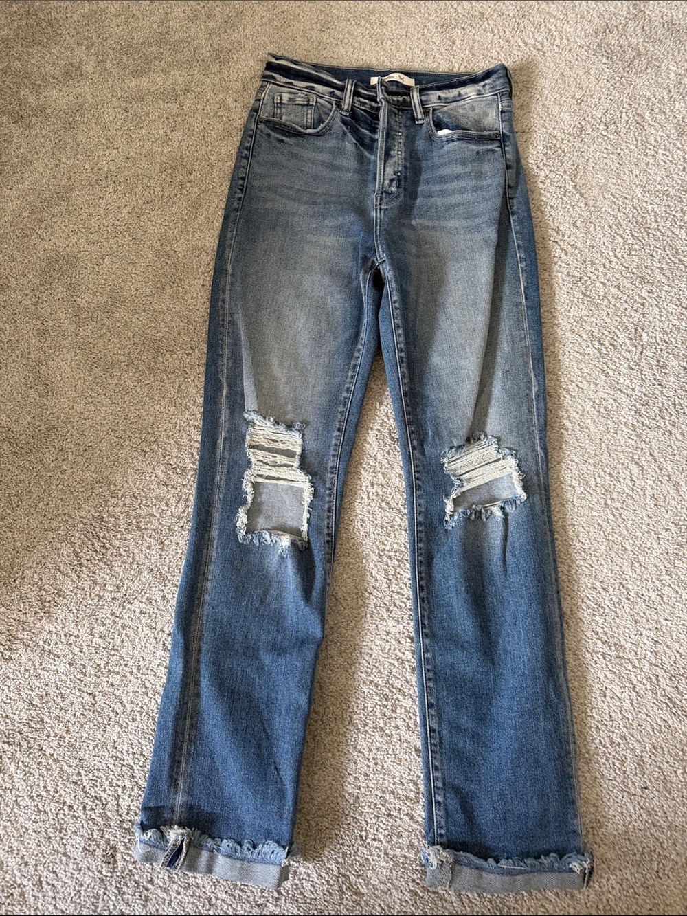 Women's Distressed Blue Straight-Leg Jeans